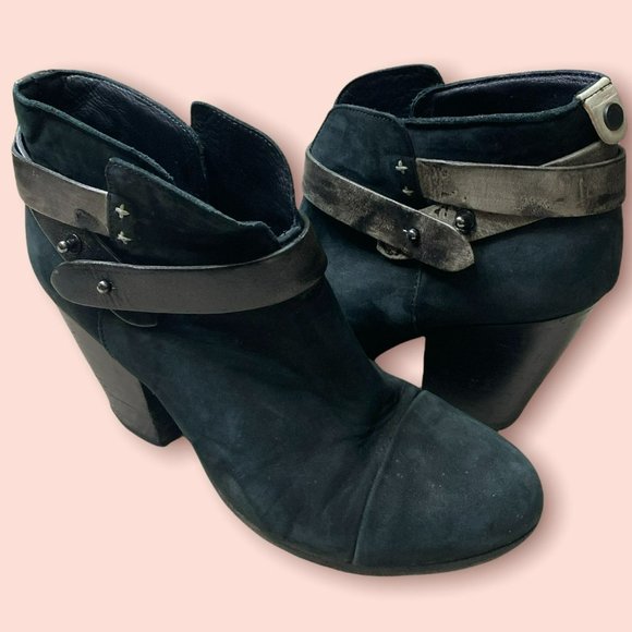Rag & Bone Harrow Suede Distressed Black Booties Size 38.5 / 8.5 - Picture 2 of 8